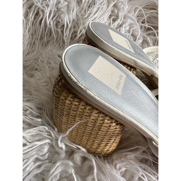 size 10 DOLCE VITA square open toe wooden block heel woven white slip on sandals - Picture 3 of 7